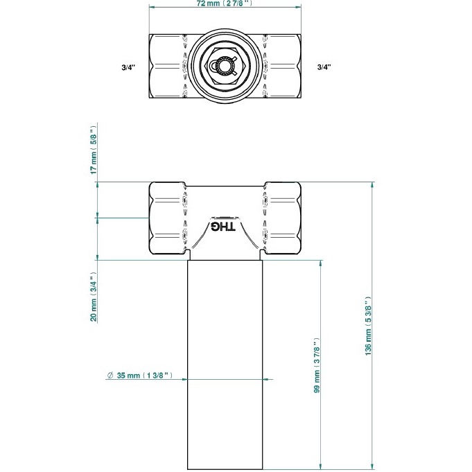 Корпус вентиля 3/4", встраиваемый в стену, для горячей воды THG G00-A00-32/HA (золотой)